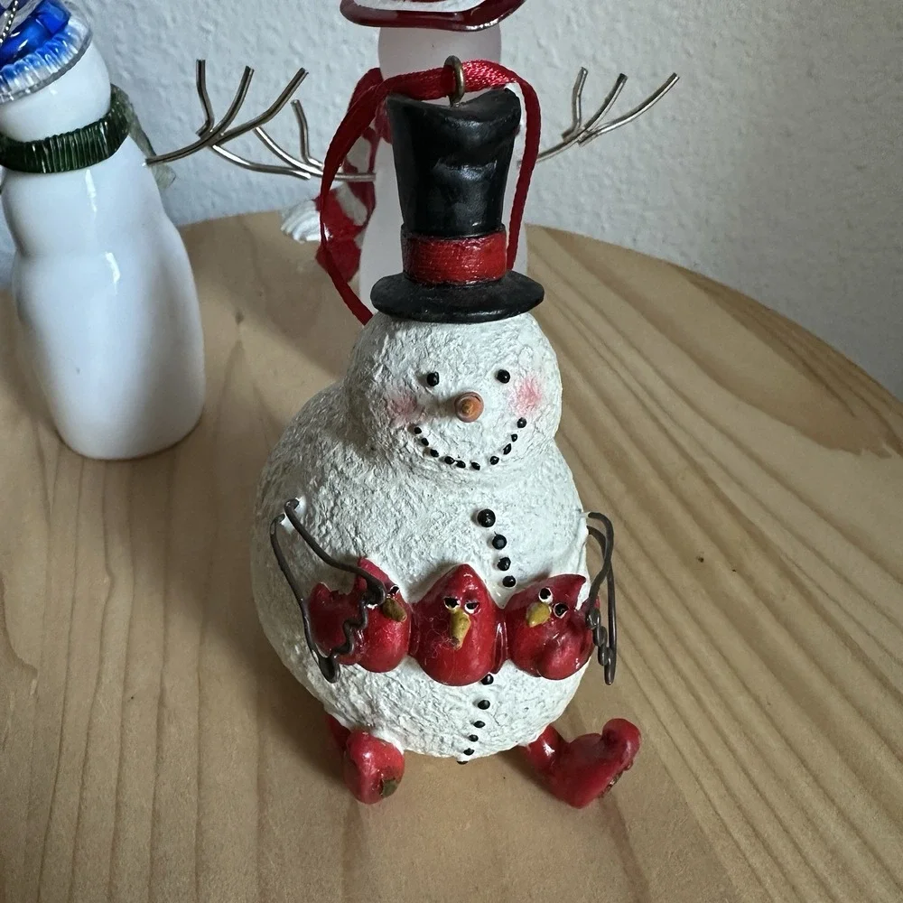 Assorted Christmas Snowman Figurines 4-5 Inch Metal Ceramic Glass Resin Lot Of 5